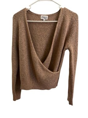 Lavender Moon Blush Tan Wrap V-Neck Women's Sweater